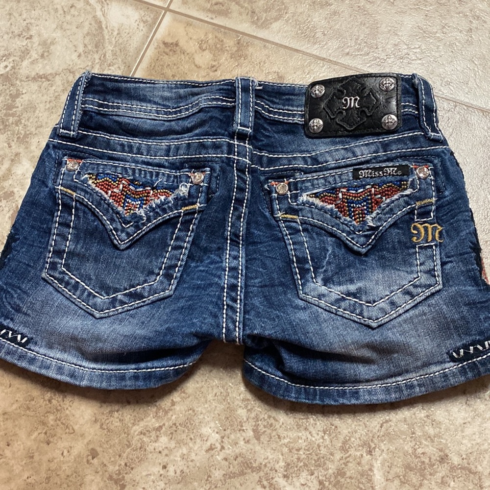 Miss Me Dark Blue Embroidered Denim Shorts - Picture 3 of 3